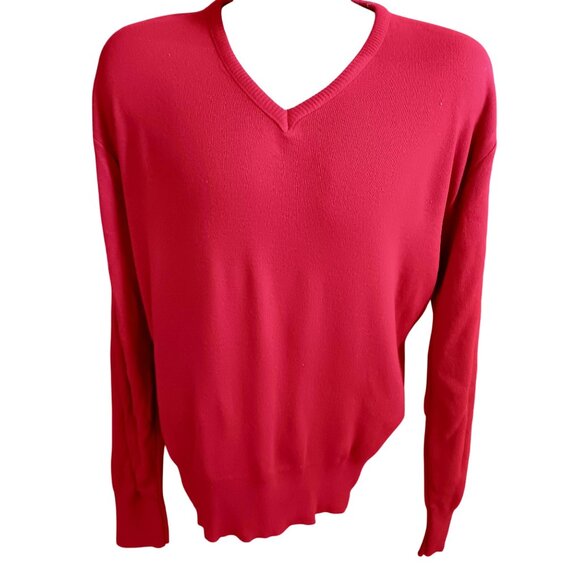 Vintage Men's XL V-Neck Sweater 1980's Royal Knight Knit Classic Long Sleeve Red - Picture 2 of 4